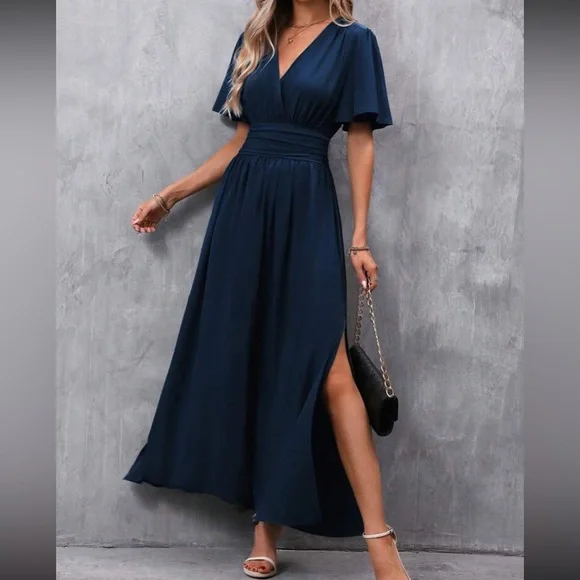 Boho butterfly sleeve slit thigh maxi dress
